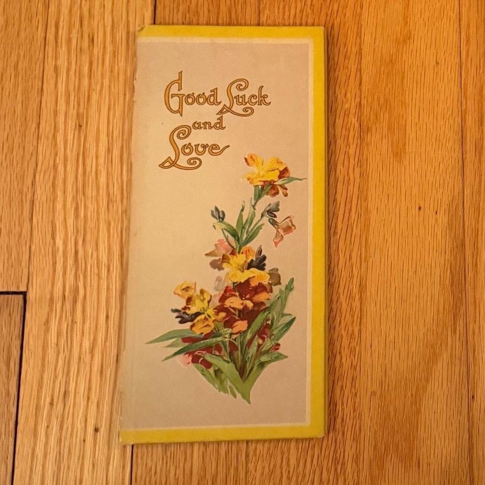 Vtg Good Luck and Love Greeting Card Victorian Lady Illustration Ephemera poems